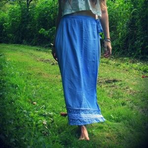 High Waist Light Blue Embroidered Lace Wrap Skirt